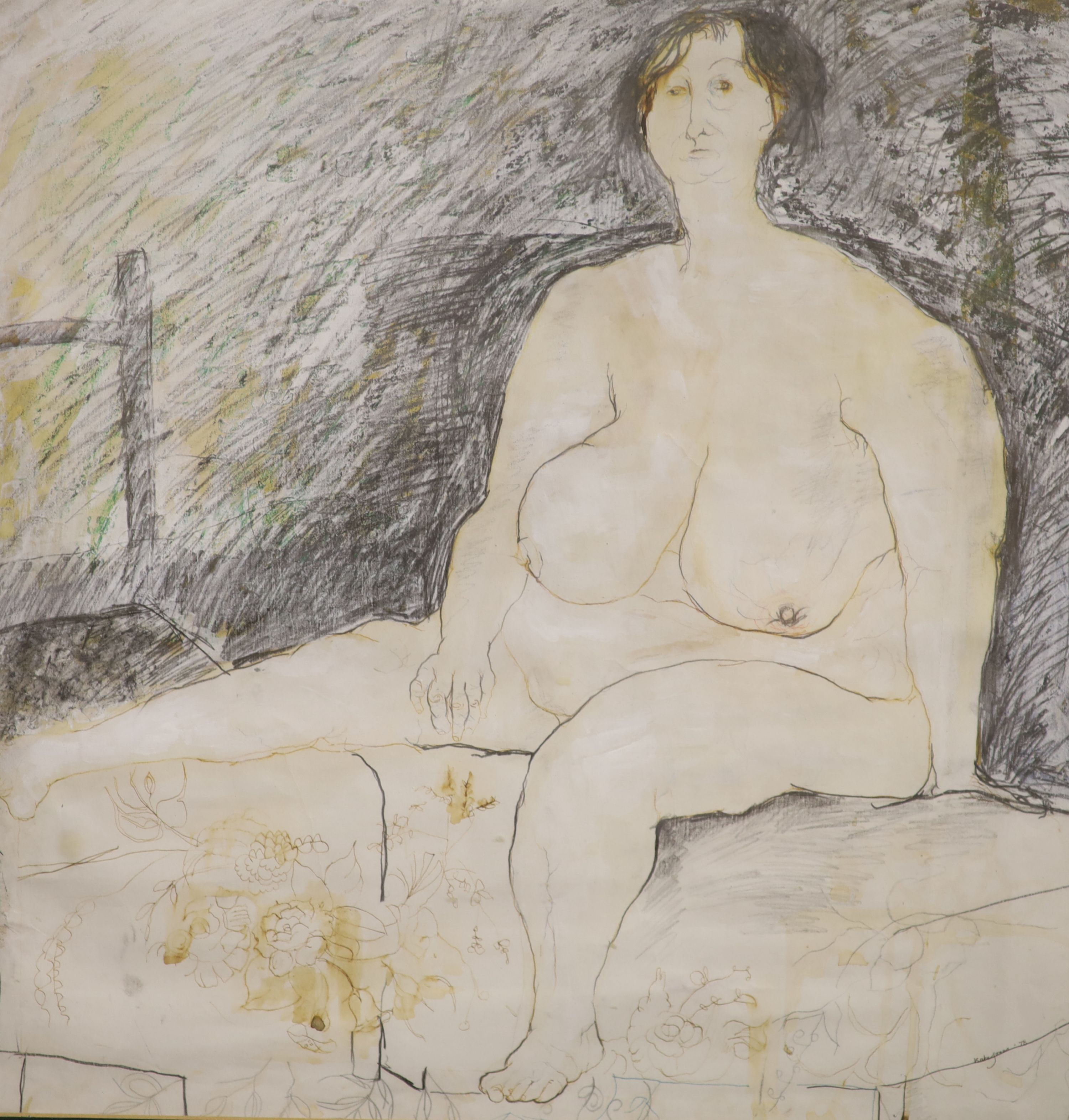 kate Jones, pencil and wash, Seated female nude, signed and dated 78, 54 x 54cm